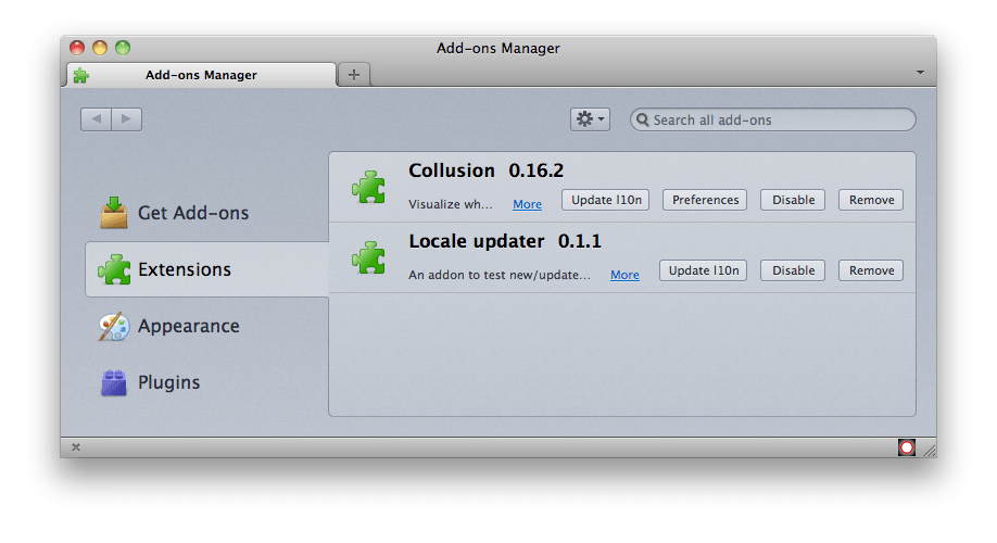 Add-on manager with locale updater installed